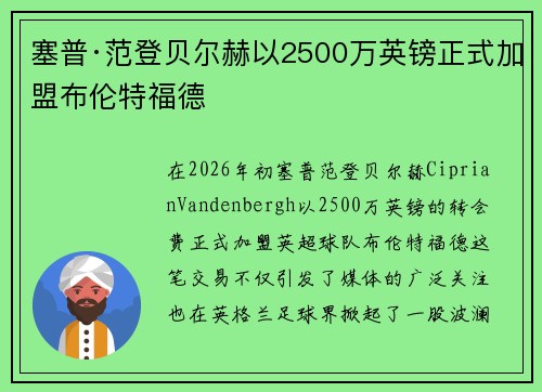 塞普·范登贝尔赫以2500万英镑正式加盟布伦特福德